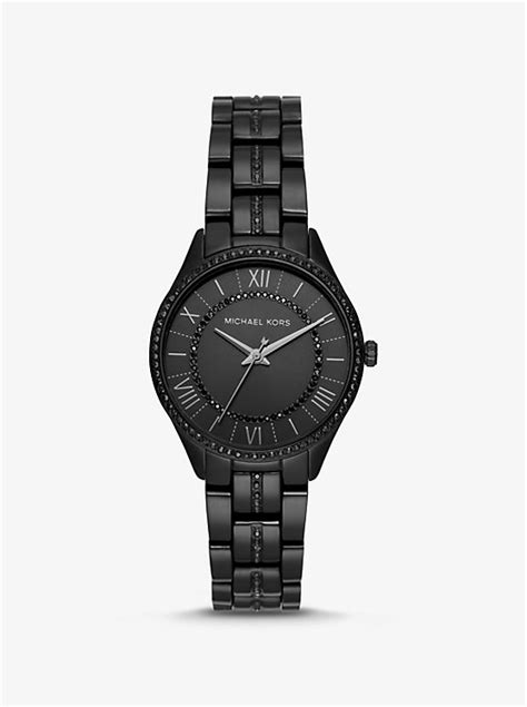 michael kors lauryn pavé black tone watch|michael kors lauryn.